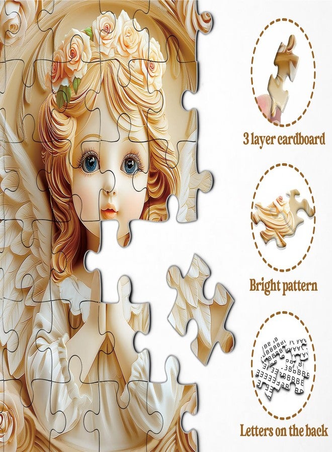 PPuzzling Rose Flower Relief Angel Puzzles for Adults 1000 Pieces, Vintage Carved Difficult Art Jigsaw Puzzle with Floral Wreath and Wings, Religious Challenging Puzzles for Adults - Image 4